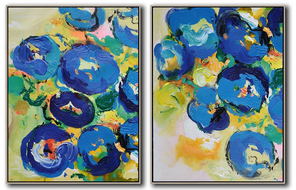 Hand-painted Set of 2 Abstract Flower Painting on canvas, free shipping worldwide oil painting abstract art